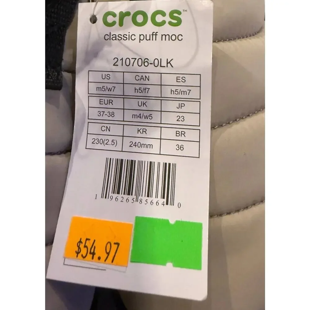 Crocs Classic Puff Moc Slipper Size M5/W7 Beige EVA Rubber Sole Casual Slip On - Picture 2 of 7
